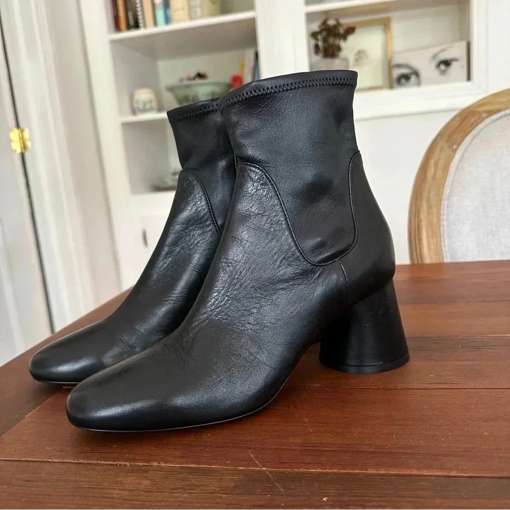 NEW KHAITE 65mm Wythe Black Leather Ankle Boots, Size 38.5 EU